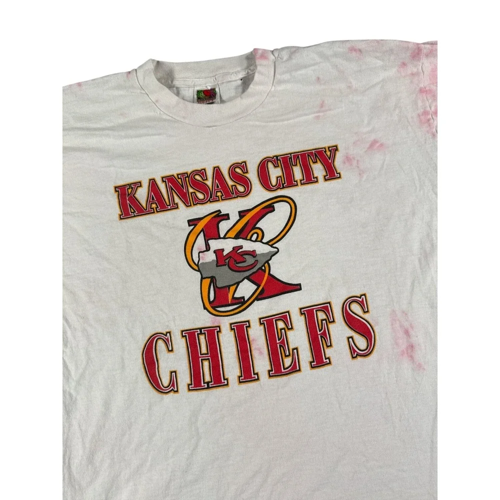 Vintage Kansas City Chiefs T Shirt Mens 2XL White Short Sleeve Tye‎ Dyed Graphic